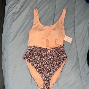 Refuge Swim NWT XL One Piece Swim Suit Coral Brown Floral
